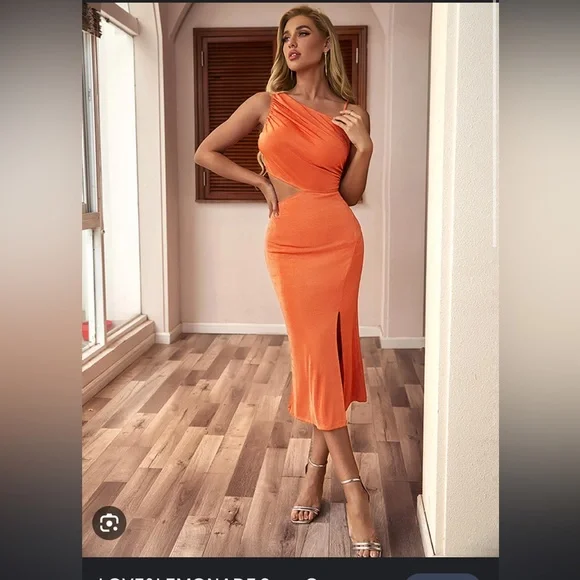 strapless open back dress Designer Orange Mini Dress | Sexy Short Dresses main image 0